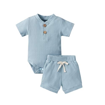 Ledy Champswiin Summer Baby Ribbed Bodysuit and Shorts Set for Infants Unisex 0-24 Months