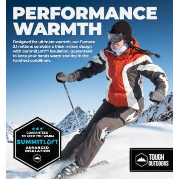 Tough Outdoors Adult Winter Ski Mittens for Women and Men - Mens Womens Waterproof Insulated Snowboa...