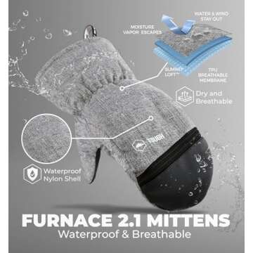 Tough Outdoors Adult Winter Ski Mittens for Women and Men - Mens Womens Waterproof Insulated Snowboard Gloves for Snowboarding - Extreme Cold Weather Snow Glove Mitten - XS/Small