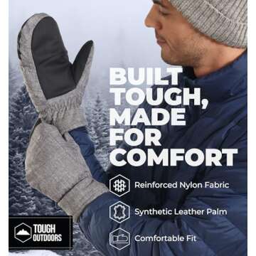 Tough Outdoors Adult Winter Ski Mittens for Women and Men - Mens Womens Waterproof Insulated Snowboard Gloves for Snowboarding - Extreme Cold Weather Snow Glove Mitten - XS/Small