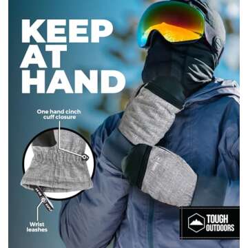 Tough Outdoors Adult Winter Ski Mittens for Women and Men - Mens Womens Waterproof Insulated Snowboard Gloves for Snowboarding - Extreme Cold Weather Snow Glove Mitten - XS/Small