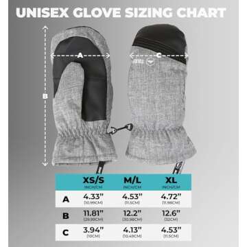 Tough Outdoors Adult Winter Ski Mittens for Women and Men - Mens Womens Waterproof Insulated Snowboard Gloves for Snowboarding - Extreme Cold Weather Snow Glove Mitten - XS/Small
