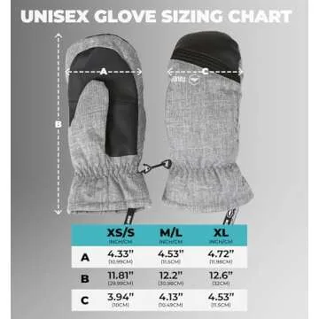 Tough Outdoors Adult Winter Ski Mittens for Women and Men - Mens Womens Waterproof Insulated Snowboard Gloves for Snowboarding - Extreme Cold Weather Snow Glove Mitten - XS/Small