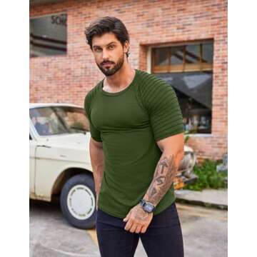 COOFANDY Men Crew Neck Casual Tee Summer Short Sleeve Tshirt Fashion Gym Workout T Army Green