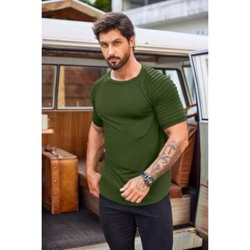 COOFANDY Men Crew Neck Casual Tee Summer Short Sleeve Tshirt Fashion Gym Workout T Army Green
