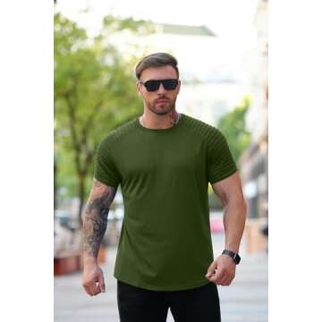 COOFANDY Men Crew Neck Casual Tee Summer Short Sleeve Tshirt Fashion Gym Workout T Army Green