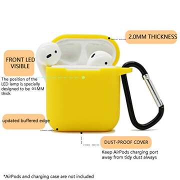 AirSha Compatible for AirPods Case with Keychain,[Support Wireless Charging],Shockproof Protective Silicone Cover Skin for AirPods Charging Case 2 & 1 (Yellow)