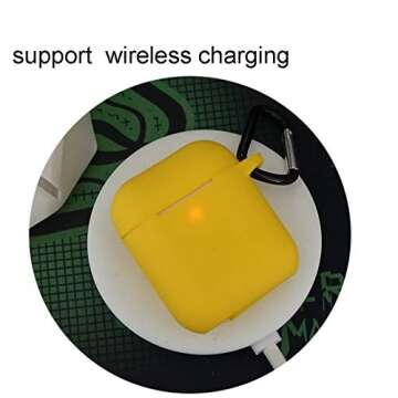 AirSha Compatible for AirPods Case with Keychain,[Support Wireless Charging],Shockproof Protective Silicone Cover Skin for AirPods Charging Case 2 & 1 (Yellow)