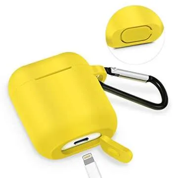 AirSha Compatible for AirPods Case with Keychain,[Support Wireless Charging],Shockproof Protective Silicone Cover Skin for AirPods Charging Case 2 & 1 (Yellow)