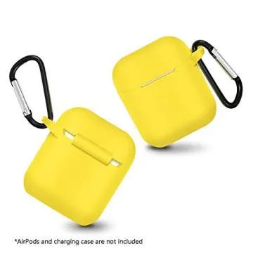 AirSha Compatible for AirPods Case with Keychain,[Support Wireless Charging],Shockproof Protective Silicone Cover Skin for AirPods Charging Case 2 & 1 (Yellow)