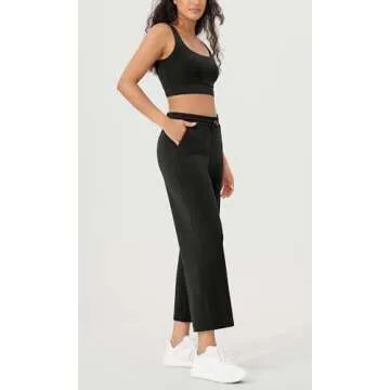 ODODOS Women's Modal Soft Wide Leg Cropped Pants with Pockets Adjustable Shockcord High Waist Casual Lounge Pants-25 Inseam, Black, Medium
