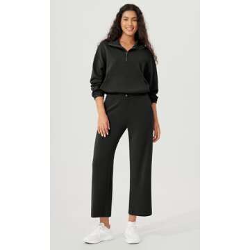 ODODOS Women's Modal Soft Wide Leg Cropped Pants with Pockets Adjustable Shockcord High Waist Casual Lounge Pants-25 Inseam, Black, Medium