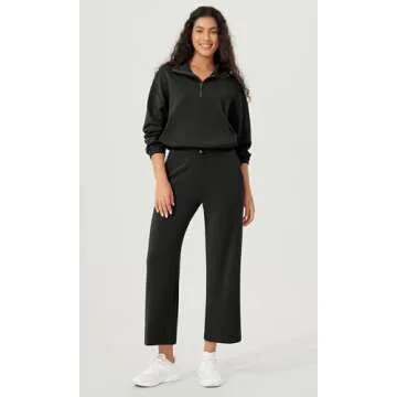 ODODOS Women's Modal Soft Wide Leg Cropped Pants with Pockets Adjustable Shockcord High Waist Casual Lounge Pants-25 Inseam, Black, Medium