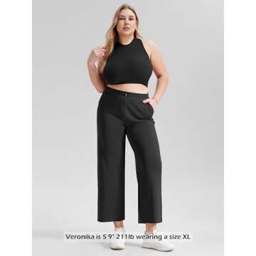 ODODOS Women's Modal Soft Wide Leg Cropped Pants with Pockets Adjustable Shockcord High Waist Casual Lounge Pants-25 Inseam, Black, Medium