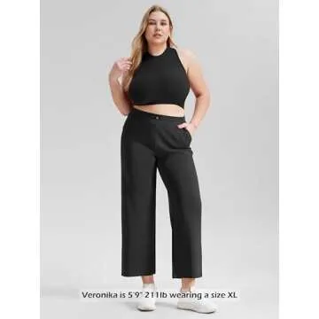 ODODOS Women's Modal Soft Wide Leg Cropped Pants with Pockets Adjustable Shockcord High Waist Casual Lounge Pants-25 Inseam, Black, Medium