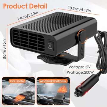 200W Car Heater,12V Heater for Car Portable Car Heater that Plugs Into Cigarette Lighter Electric Car Heaters Defroster Fans, Fast Heating Defrost Defogger with Plug in Cigarette Lighter