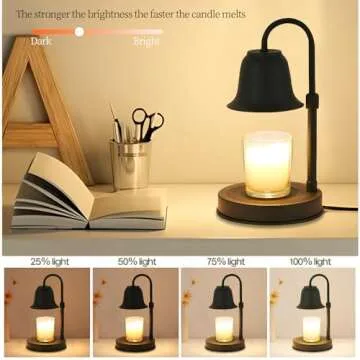 Youbetia Dimmable Candle Warmer Lamp - Height Adjustable Candle Warmer, Candle Lamp for Large Size Jar Candles, Electric Candle Wax Warmer Lamp with 2 Bulbs(Black)