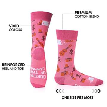 Bonuci 6 Pairs Novelty Camping Socks for Women Funny Camping Crew Dress Socks Cool Xmas Gifts for Ou...