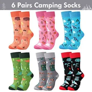 Bonuci 6 Pairs Novelty Camping Socks for Women Funny Camping Crew Dress Socks Cool Xmas Gifts for Outdoor Lovers