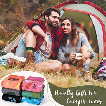 Bonuci 6 Pairs Novelty Camping Socks for Women Funny Camping Crew Dress Socks Cool Xmas Gifts for Outdoor Lovers