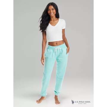 U.S. Polo Assn. Womens Sweatpants, French Terry Lounge Pants with Pockets (Mint Heather, Medium)
