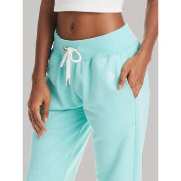 U.S. Polo Assn. Womens Sweatpants, French Terry Lounge Pants with Pockets (Mint Heather, Medium)