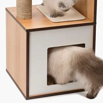 Vesper Cat Tree with Cozy Cube Den and Rattan Ball