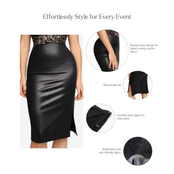 Popilush High Waist Faux Leather Shapewear Midi Skirt