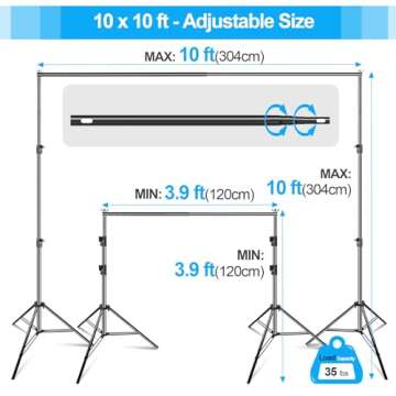 EMART 10 x 10 ft Photo Video Studio Heavy Duty Adjustable Backdrop Support System Kit, Muslin Background Stand with Carry Bag