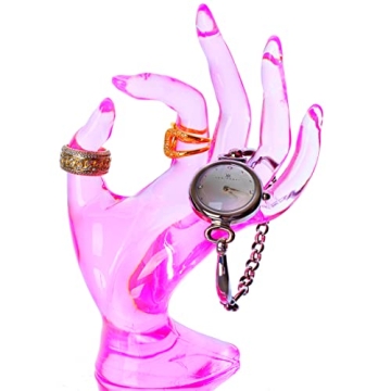 HOMEGOAL Ring Holder, Pink Room Decor, Hand Jewelry Display Holder, Danish Pastel Room Decor, Preppy Decor, Mannequin Hand, Polyresin, 7 Inch (Pink)