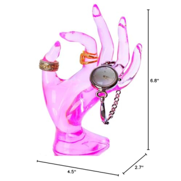 HOMEGOAL Ring Holder, Pink Room Decor, Hand Jewelry Display Holder, Danish Pastel Room Decor, Preppy Decor, Mannequin Hand, Polyresin, 7 Inch (Pink)