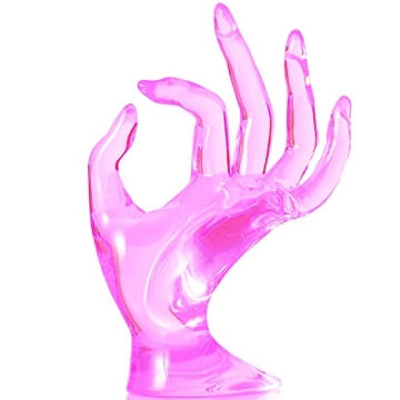 HOMEGOAL Ring Holder, Pink Room Decor, Hand Jewelry Display Holder, Danish Pastel Room Decor, Preppy Decor, Mannequin Hand, Polyresin, 7 Inch (Pink)