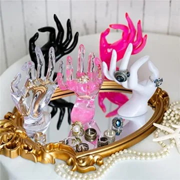 HOMEGOAL Ring Holder, Pink Room Decor, Hand Jewelry Display Holder, Danish Pastel Room Decor, Preppy Decor, Mannequin Hand, Polyresin, 7 Inch (Pink)
