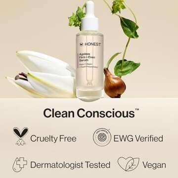 Honest Beauty Ageless Firm and Even Serum | Powered by Vegan Collagen and Elastin Polypeptides | Firmer-Looking Skin and Even Tone | Fragrance Free, EWG Verified, Vegan, Cruelty-Free | 1 fl oz