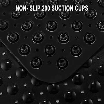 YINENN Bath and Shower Safety Mats 40x16 inch, Non Slip with Suction Cups for Bathroom Stall and Tub Floor, Extra Large and Machine Washable, Drain Holes Keep Bathtub Clean, Black
