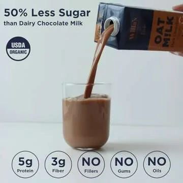 Willa's Organic Oat Milk - Chocolate Oat Milk, Shelf Stable Milk, Organic Non GMO Oat Milk Unsweetened, Low Sugar Oatmilk (1g), Non Dairy Milk Made from Whole Grain Oats, 32 Oz - Pack of 1