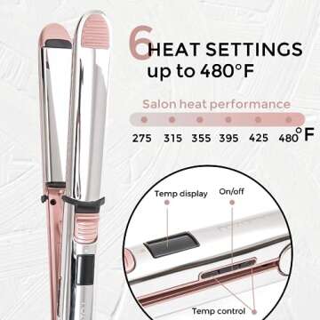Rozamor Professional Flat Iron Hair Straightener, Titanium Ionic Hair Straightening, Fast Heating Hair Tools, Pink 2 in 1 Dual Voltage Hair Straightener Curler for All Hairstyles