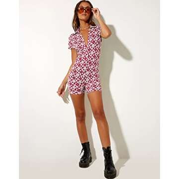 Fernvia Women’s Short Sleeve Jumpsuit Sexy V-Neck Knitted Buttons Open Bodycon Bodysuit Overall Romper Summer Streetwear