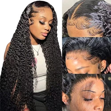 Jenniferita 13x6 Deep Wave Lace Front Wigs Human Hair 24 Inch HD Transparent Curly Lace Front Wig Hu...