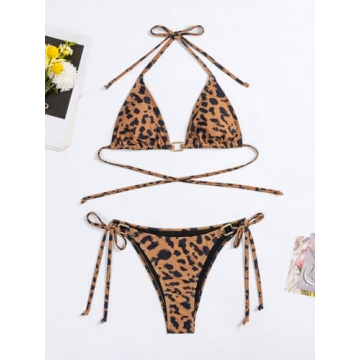 COZYEASE Leopard Print Adjustable Bikini Set for Women
