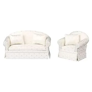 Dollhouse Sofa Armchair Upholstered, Miniature Living Room Furniture Chair, Fabric, Accessories for 6 inch Dolls, 1/12 Scale