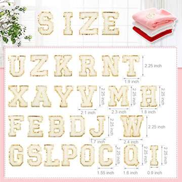 26 Pieces Glitters Patches Iron on Letters Chenille A-Z Patches Decorative Repair Embroidered Patches Personalized Sew On Patches for Clothing Repairing Hats Shirts Shoes Jeans Bags(Gold, White)