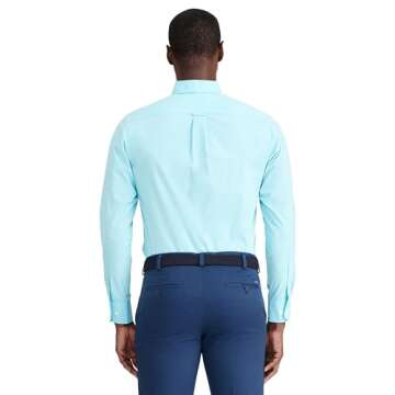 IZOD Men's Performance Comfort Long sleeve Solid Button Down Shirt, Blue Radiance, Small
