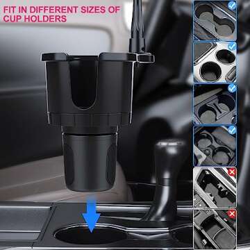 OOLYCIO 2 in 1 Cup Holder Expander Phone Mount for Car, Black, Compatible with iPhone, Samsung, iPad, Tablet, Smartphone