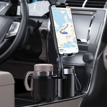 OOLYCIO 2 in 1 Cup Holder Expander Phone Mount for Car, Black, Compatible with iPhone, Samsung, iPad, Tablet, Smartphone