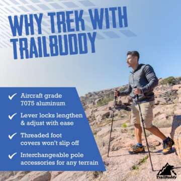 TrailBuddy Trekking Poles - Lightweight, Collapsible Hiking Poles for Backpacking Gear - Pair of 2 W...