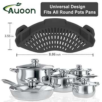 AUOON Clip On Strainer Silicone for All Pots and Pans, Pasta Strainer Clip on Food Strainer for Meat...
