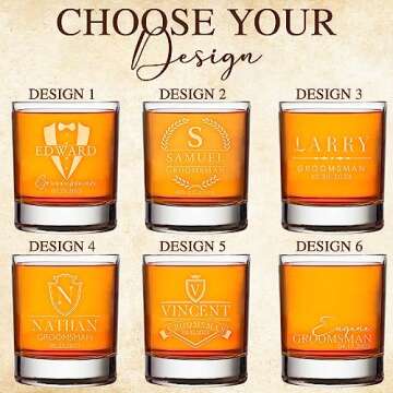 Set of 5, Groomsmen Gifts, Customized Whiskey Glasses for Groomsmen - Personalized Gifts for Groomsm...