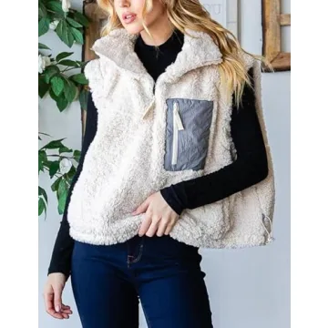 QIBABU Women’s Cozy Fleece Vest with Pockets and Zip