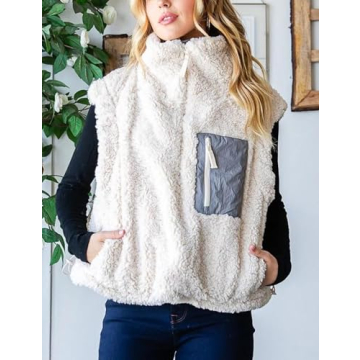 QIBABU Women’s Cozy Fleece Vest with Pockets and Zip